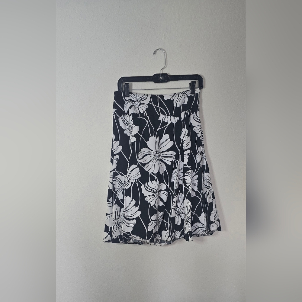 Jones New York Petite Black White Floral A-Line Classic Office Skirt Cotton 6P - Picture 2 of 4